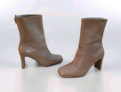 Vintage Amanda Smith All Leather Tan Boots Y2K Zip Up Square Toe 5.5M - Image 1