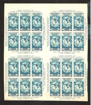 #ad 1933 U.S. COMMEM 3c BYRD Expedition FARLEY S S SHEET of 4 Sc#735 M NG SUPERB $295.00