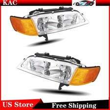 Headlight Assembly For 1994-1997 Honda Accord Halogen Chrome Amber Reflector