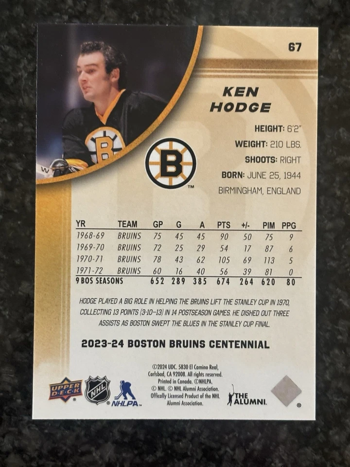 Ken Hodge Gold Base 23-24 Upper Deck Bruins Centennial - Image 2 of 2