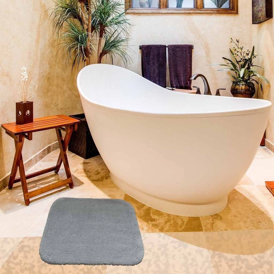 Badezimmer Teppich Badteppich Badvorrleger Anti Rutsch 3 Größen Grau Rhomtuft - Bild 2 von 4