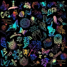 CHENGU 300 Pcs Shiny Holographic Transparent Stickers Holographic, Gold 