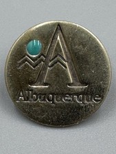 Vintage Albuquerque Lapel Mountains Moon Blue Stone Round Lapel Pin