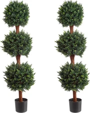 Set of 2 Artificial Trees - 5FT Hedyotis Topiary Fake Plants in Weighted Pots -