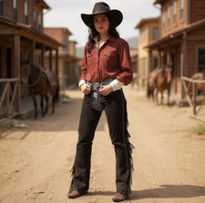 Women's  Girl Pant Western Style Genuine Leather Chap Riding pant: Gift For Her