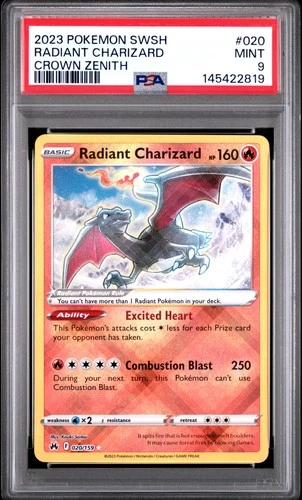 2023 POKEMON SWORD & SHIELD CROWN ZENITH #020 RADIANT CHARIZARD PSA 9
