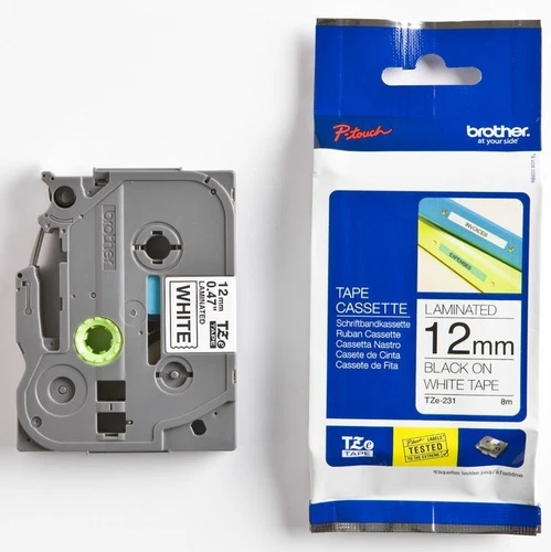 ORIGINAL NON FADING ! BLACK on WHITE BROTHER labeling tape P-touch TZe-231 12mm