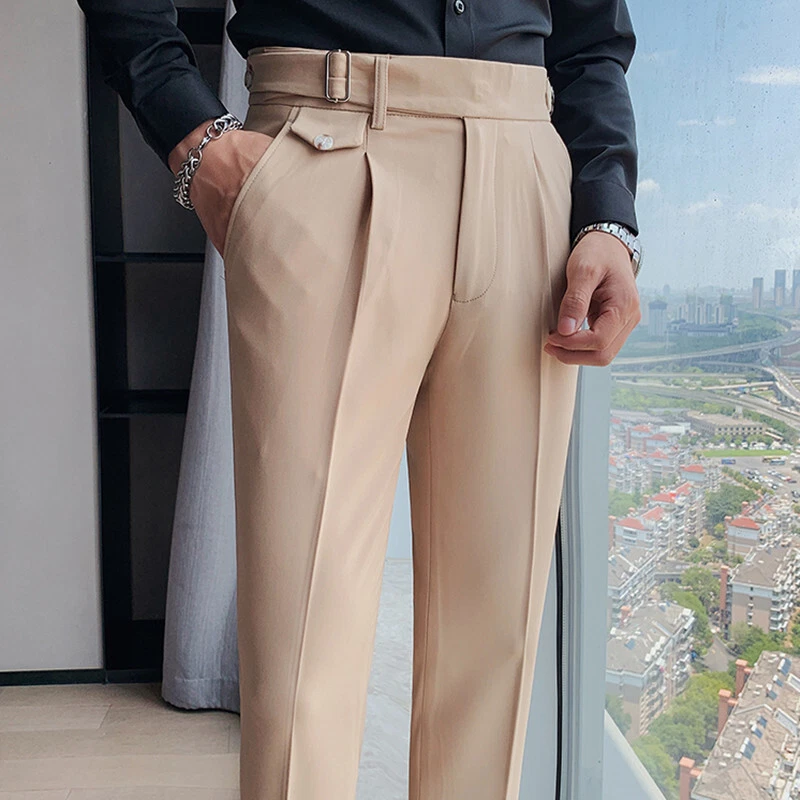 Men's High Waist Pants Formal Slim Fit Dress Pants Casual Naples  BusinessTrouser