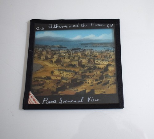 A VIEW ACROSS PIRAEUS GREECE C1890 ANTIQUE TINTED Magic Lantern Slide PHOTO - Picture 2 of 5