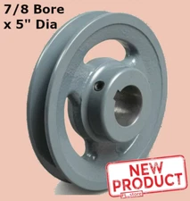 V-Belt Motor Pulley 7/8" Bore x 5" Diameter Solid Cast Iron Set Screw Fixed Bore