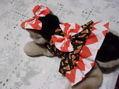dog dress,yummy candy corn,chevron trim,Halloween,Fall, XXS*(read size details)