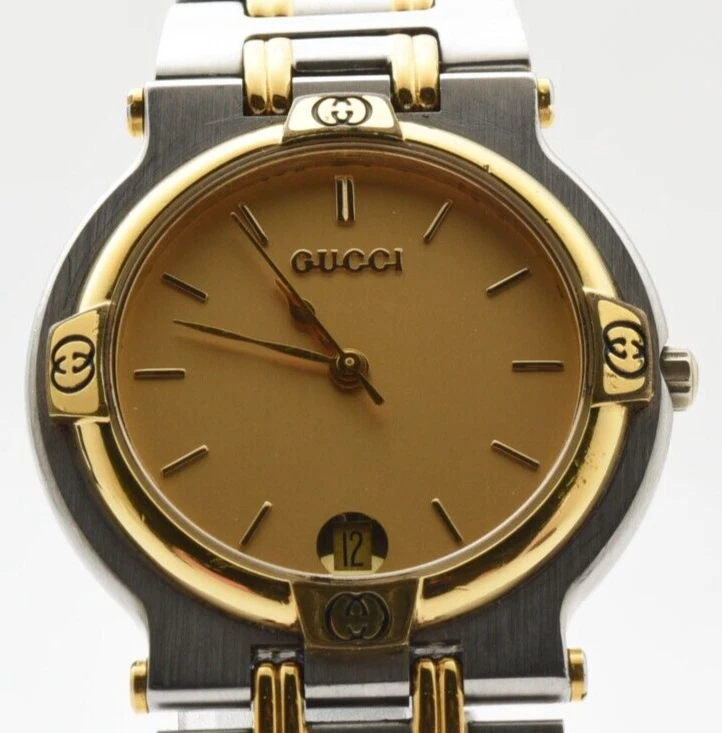 Montre Homme Vintage GUCCI 9000M Cadran Or Quartz Date 32mm Made In Swiss