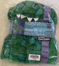 NEW WITH TAGS SAINT EVE YOUTH HOODED FLEECE DINOSAUR SLEEPER SIZE XS 5/6 GREEN