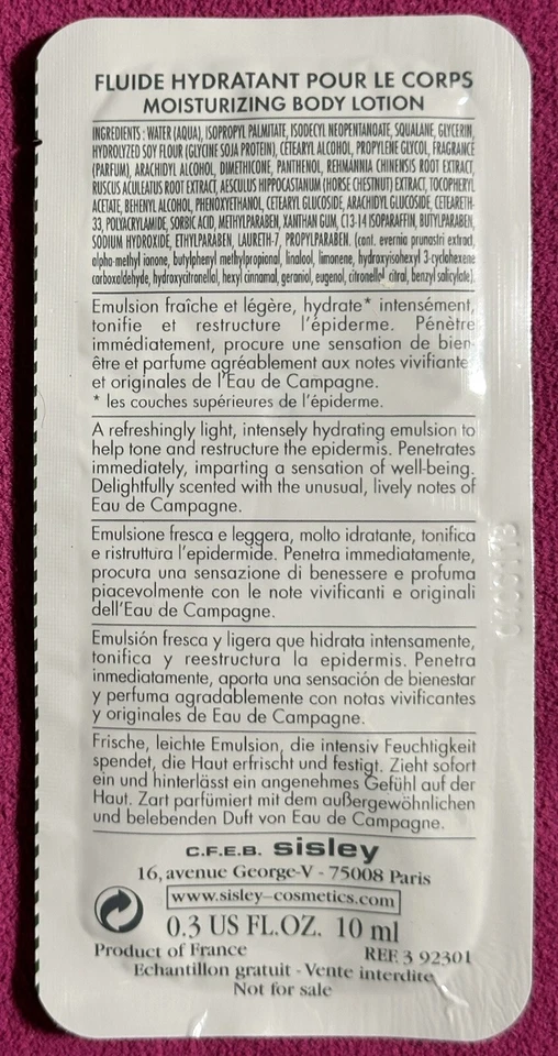 Sisley Eau de Campagne Loción Corporal Hidratante Muestra Prueba 10 ml x 2 = 20 ml Foto 2 de 2
