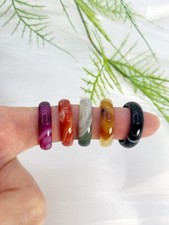 6mm wide Genuine Dark Green Agate Gemstone Solid Band Ring Good for gift