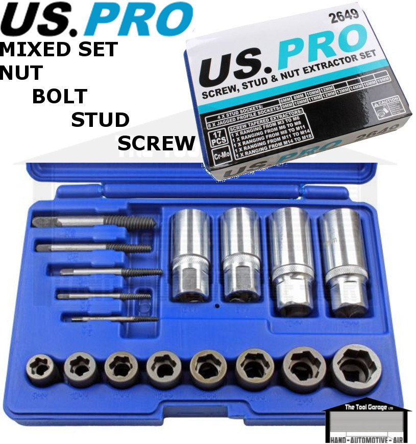 Us Pro 17Pc Screw, Bolt, Stud & Nut Extractor Mixed Set 2649 - Image 2