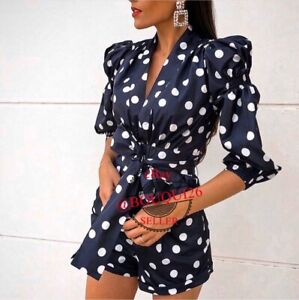 ZARA NEW SHORT POLKA DOT JUMPSUIT PUFF 