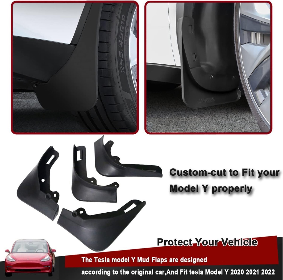 Car Parts Tesla Model Y Mud Flaps Splash Guard Winter Vehicle Sediment  Protection,TPE & PP No Drilling Required Compatible With 2021-2024 Model Y,Front  And Rear Mud Flaps+2 Seat Hooks Tesla Model Y Mudguards Compatible With Tesla Model Y 2021-2024 Accessories TPE