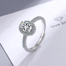 Sterling Silver Plated Oval CZ Zirconia Engagement Wedding Adjustable Ring R53