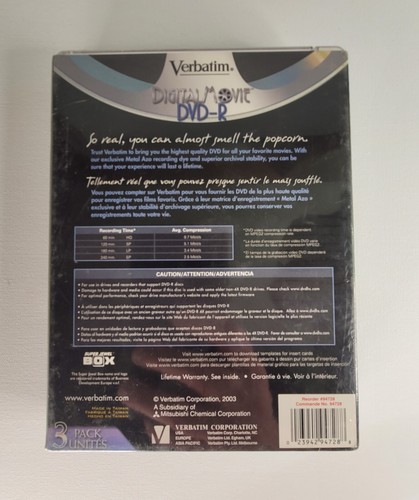 Verbatim Digital Movie DVD-R (DVD-Recordable), 4.7 GB 120 Minutes (3 Pack) - Picture 2 of 3