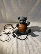 Vintage Bronze And Art Glass Teddy Bear Lamp Night Light 6.5 inch Works See Pics