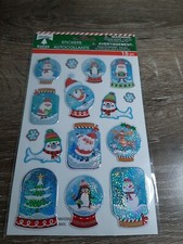 Christmas Holiday Santa Reindeer Holly Metallic Dimensional 15 Count Stickers
