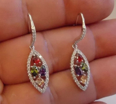 Simulated Diamond Drop-Dangle Earring 14K White Gold Plated 2.00Ct Pear Cut