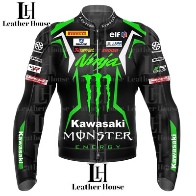New Mens Kawasaki Leather Jacket Full Suit Racing Jacket
