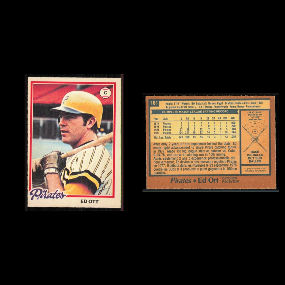 Ed Ott #161 1978 O-Pee-Chee Pittsburgh Pirates Baseball Card MLB NM - Image 3 of 3