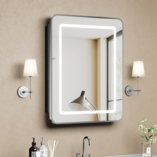 LED Bathroom Mirror Cabinet with Shelves 3-Color Dimmer - 24"x16" Silver