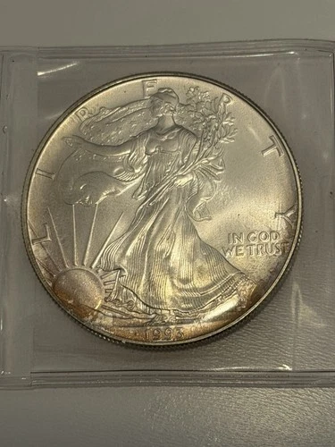 1993 American Silver Eagle $1 1oz .999 Fine Silver BU Natural Sunset Rim Toning