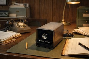 Vintage Huntboston Heavy Duty Electric Pencil Sharpener Walnut Grain Model 17