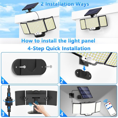 Solar Flood Light Outdoor with Motion Sensor, LED Security Light, 600LM 3 Head - Picture 9 of 15