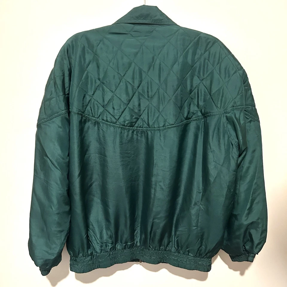 FUDA International женщин винтажный XL 100% шелк лес зеленый молнии куртка-бомбер - Изображение 2 из 4