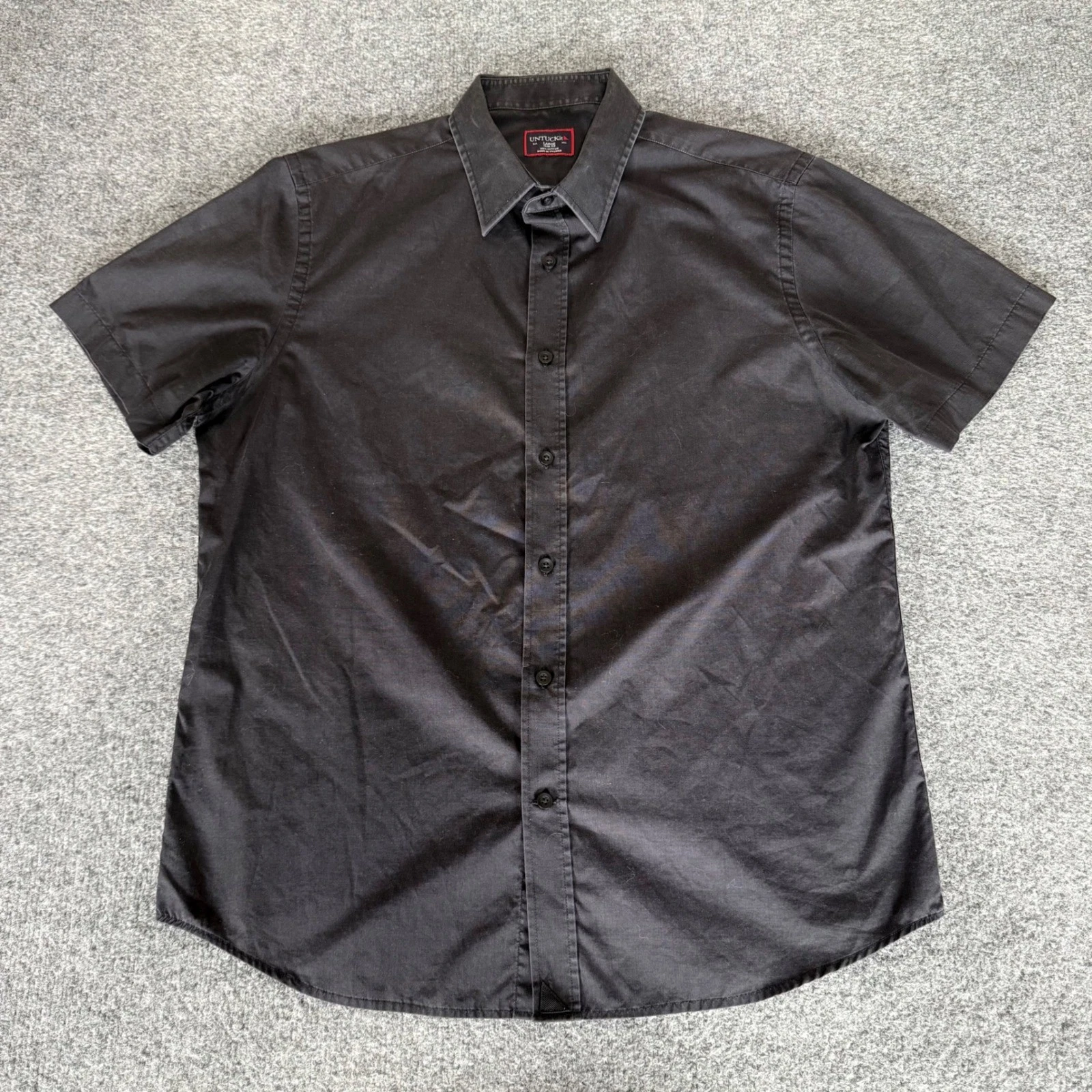 UNTUCKit Mens Large Slim Fit Short Sleeve Button Up Shirt Black Cotton Casual