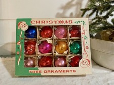 BOX of 12 Vintage Colorful FANTASIA POLAND 2" Solid-Color Glass Ornaments MCM