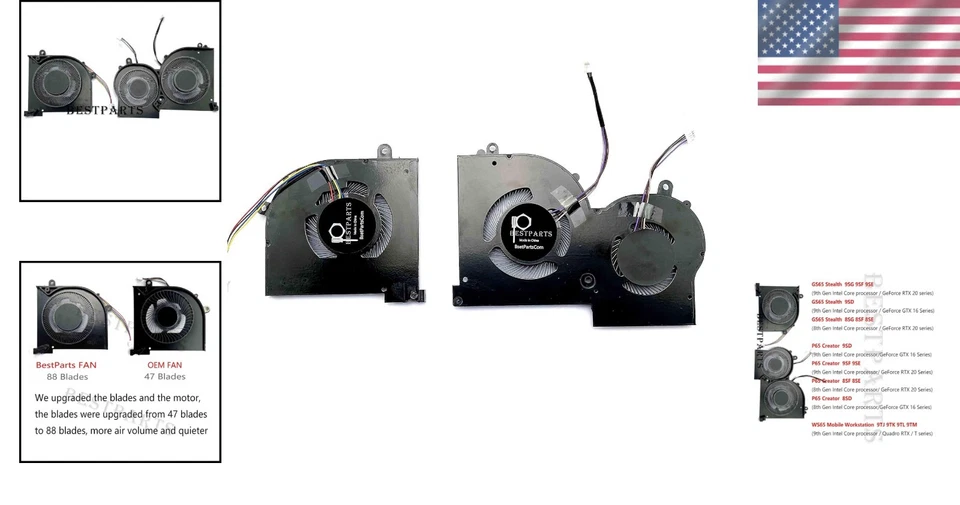 Ventilador silencioso para computadora portátil MSI - Reemplazo eficiente para modelos GS65 y P65 Foto 2 de 4