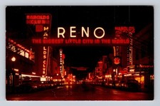 Reno NV-Nevada, Night Scene, Arch, Casinos, Vintage Souvenir Postcard