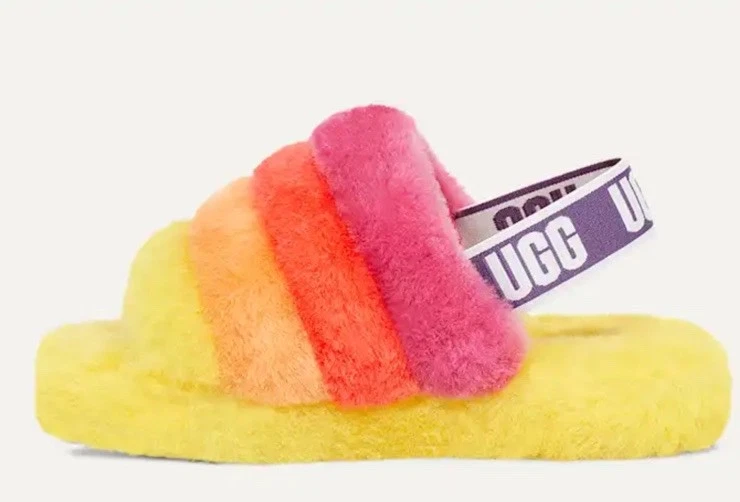 UGG Tasman rainbow пушистые тапочки в желтый и розовый - Изображение 3 из 4