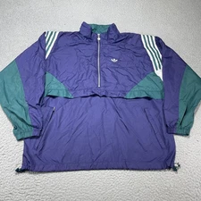 Vintage Adidas Jacket Mens Large Purple Green Colorblock 1/2 Zip Windbreaker 90s