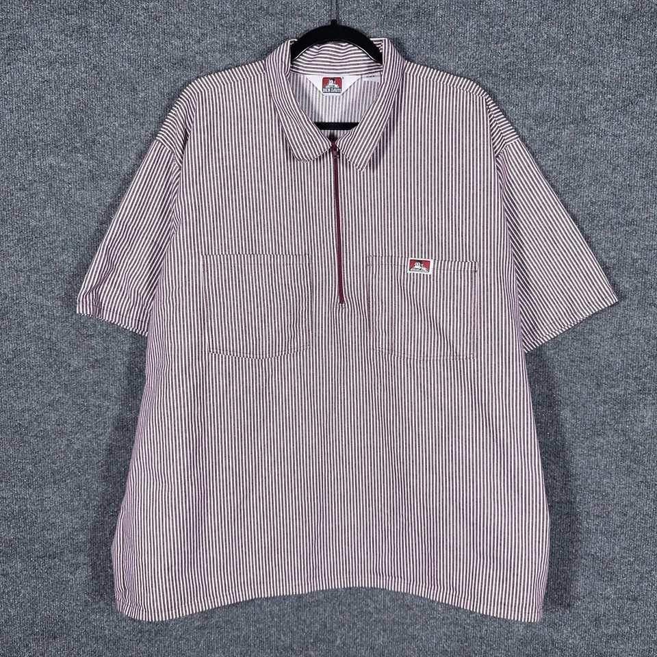 Camisa Ben Davis Para Hombre 2XL Recortada Rayas Cremallera Manga Corta Hecha en EE. UU. Roja Foto 2 de 4