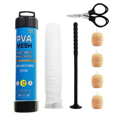 Karpfenangeln Bait Loader Kit 5M PVA Mesh 25mm 37mm mit Schere und für trichter
