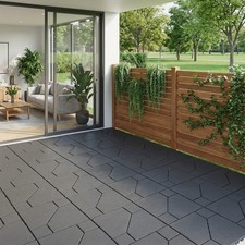 60 Pcs Dark Grey Deck Tiles (44 Tiles + 16 Edges) 12x12 Outdoor Patio Flooring