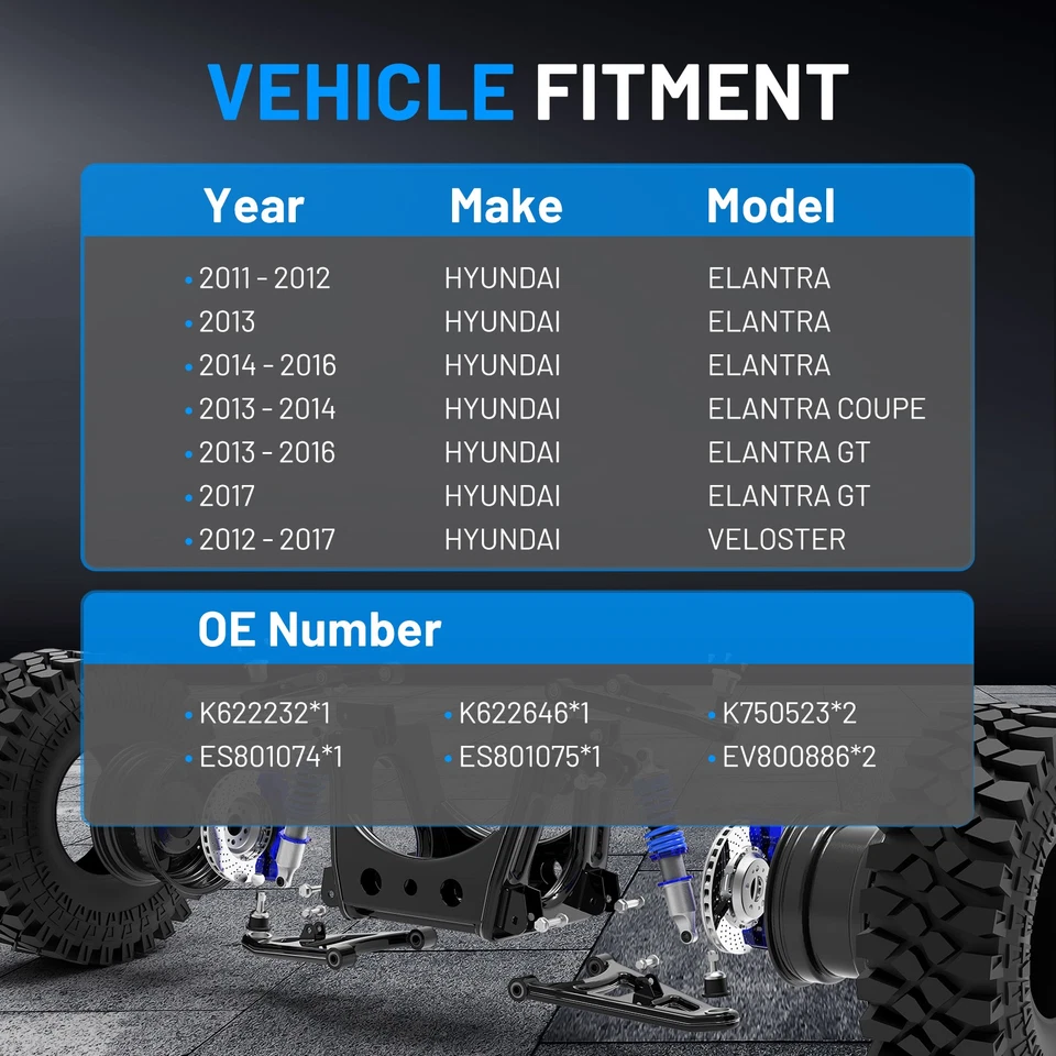 10x Front Lower Control Arms Tie Rod Sway Bar for 11-16 Hyundai Elantra Veloster Foto 2 de 4