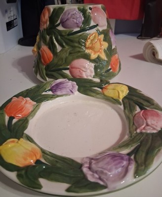 Vintage Yankee Candle Lampshade  And Plate 3d Floral Spring  Granny Core Cottage