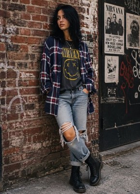 beachlunchlounge  Grunge Plaid Button-front Flannel Shirt Cabincore Women's S