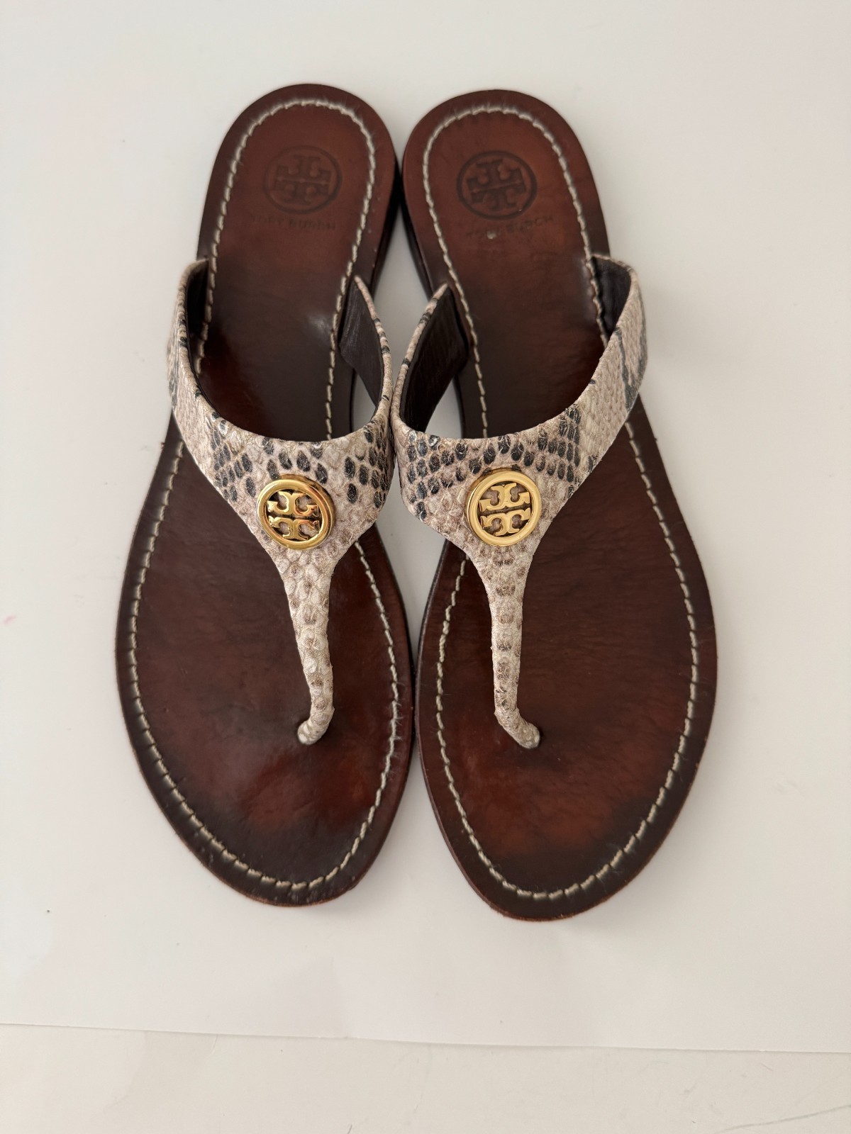 Tory Burch Women's Cameron Python Leather Gold Fl… - image 8