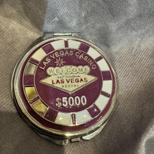 Source Unknown Purple and White Las Vegas Casino Compact Mirror