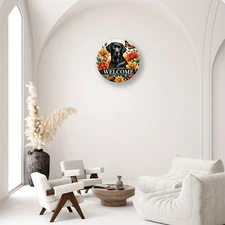 1pc Labrador Dog Welcome Sign - 7.8 Inch Round Aluminum Wall Art with Black Labr