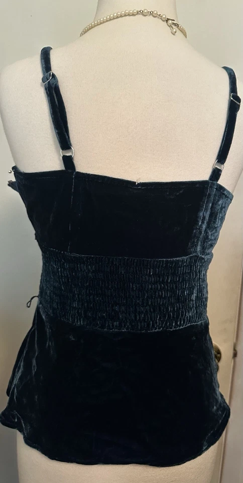 TOP DE VELUDO AZUL-PETRÓLEO BANANA REPUBLIC - 0 - sólido, franzido, alças de espaguete, forrado - Imagem 2 de 4